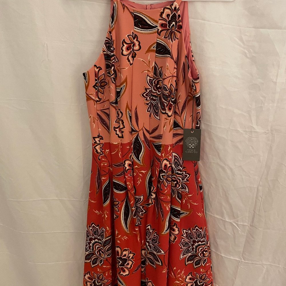 Vince Camuto Women's Printed High-Neck Fit & Flare Dress Size 2